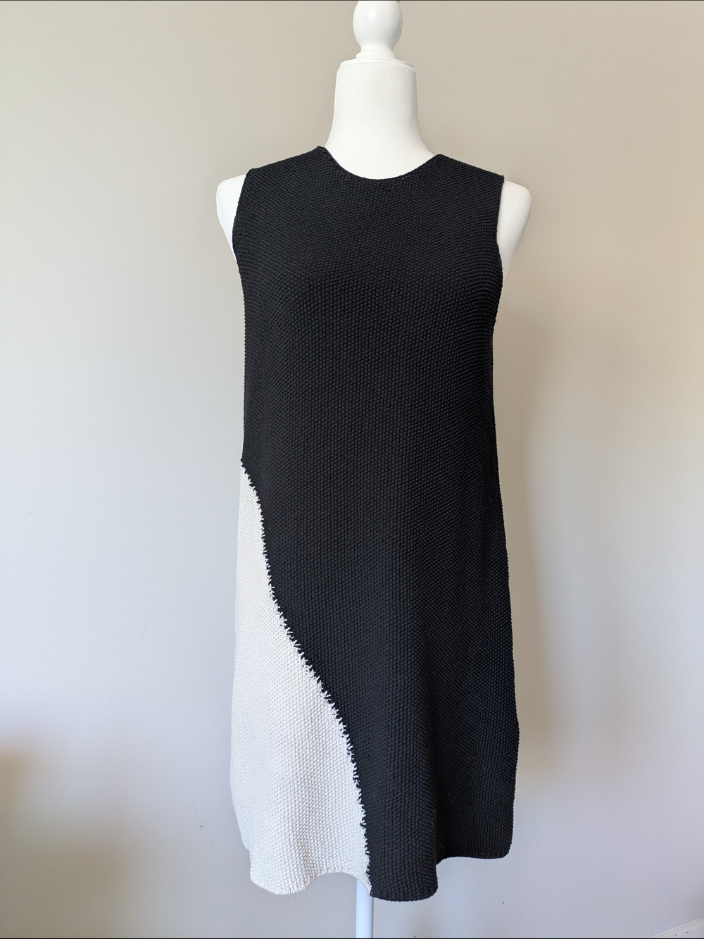 Zara Black and White Sleeveless Midi Colorblock Knit Dress